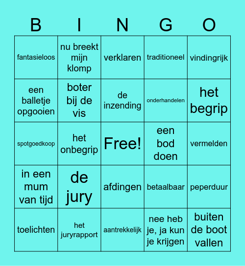 Woordenschat bingo thema 5 Bingo Card