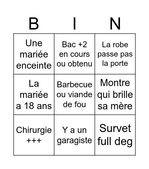 Mariage gitan Bingo Card