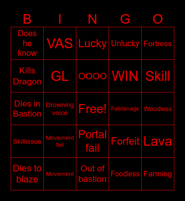 PSP Minecraft Bingo Card