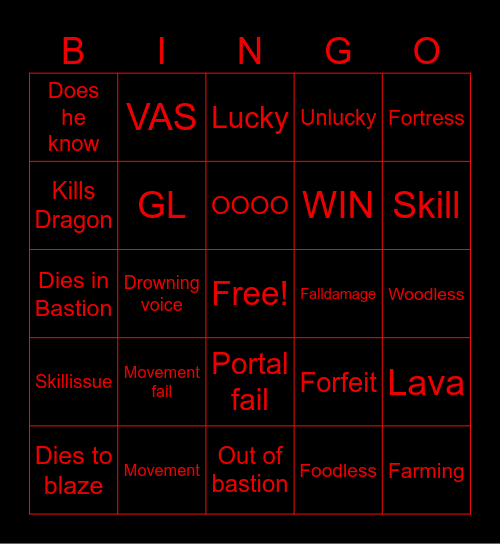 PSP Minecraft Bingo Card