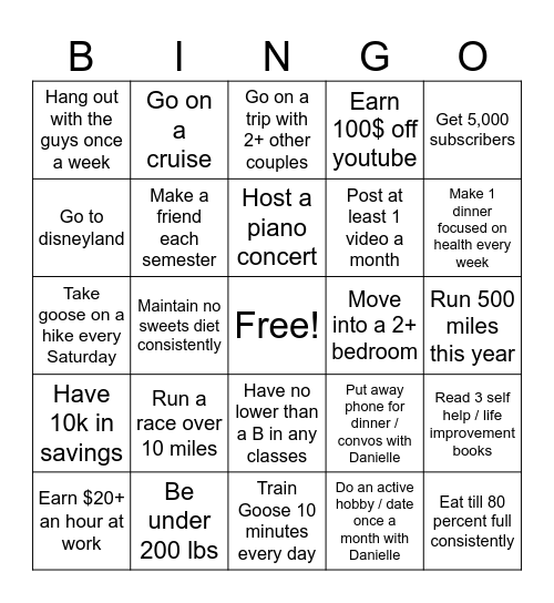 2026 Goals Bingo Card