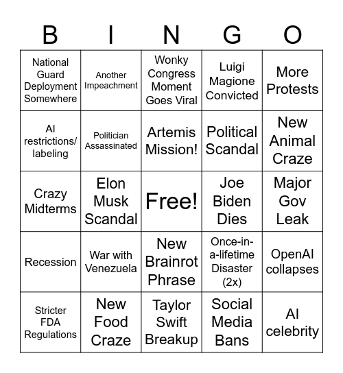 2026 Bingo Card Bingo Card