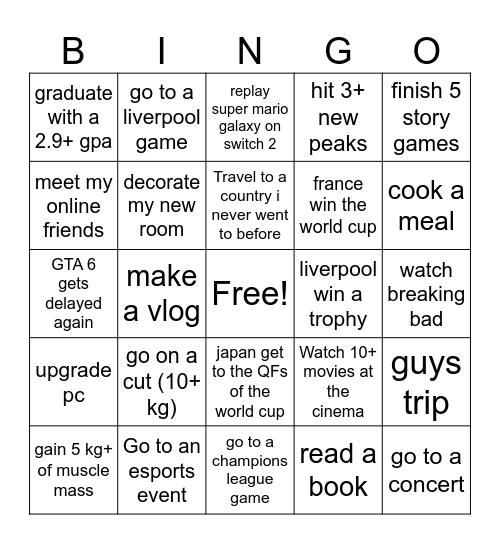 2026 Bingo Card