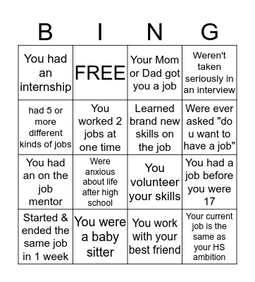 JOB ADVENTURE BINGO Card