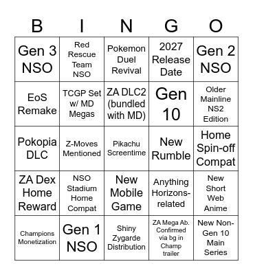 2026 Pokemon Day Presents Bingo Card