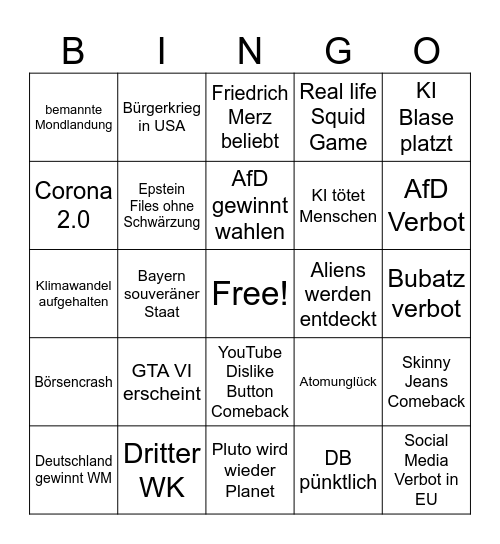2026 Bingo Card