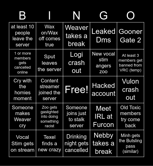 Texel's Hostel 2026 Bingo Card