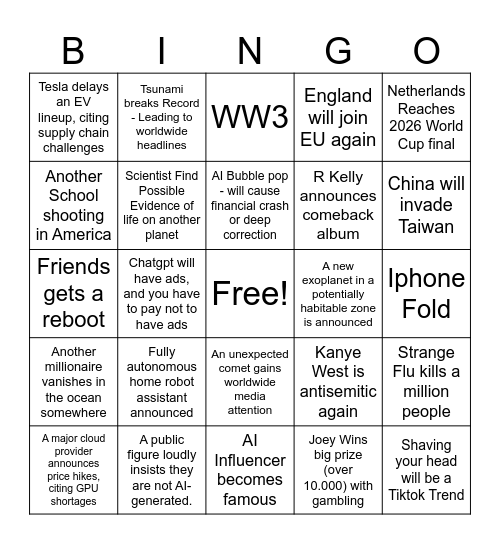 2026 Bingo Card