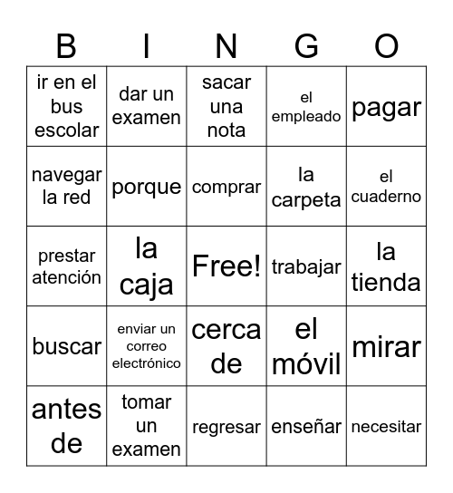 Capitulo 3 Vocabulary Bingo Card