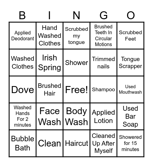 7B: Hygiene Bingo Card