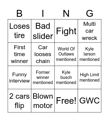 Tulsa shootout Bingo Card