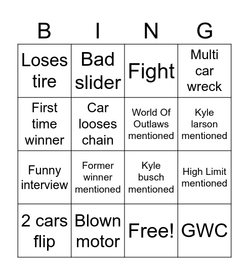 Tulsa shootout Bingo Card