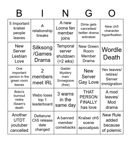 Kralsei Server 2026 Bingo Card