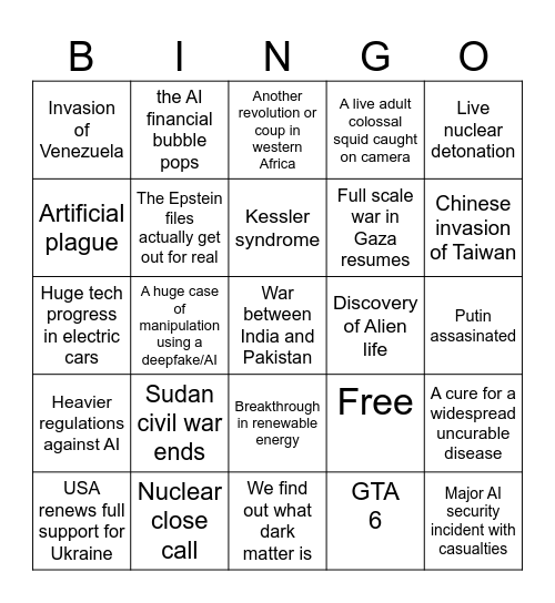 Bingo 2026 Bingo Card