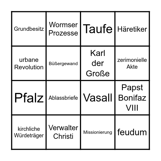 Christliche Welt im Mittelalter Bingo Card
