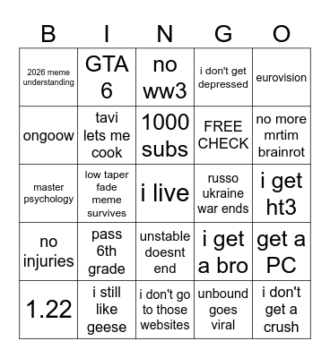 2026 Bingo Card