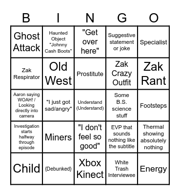 Ghost Adventures Bingo Card