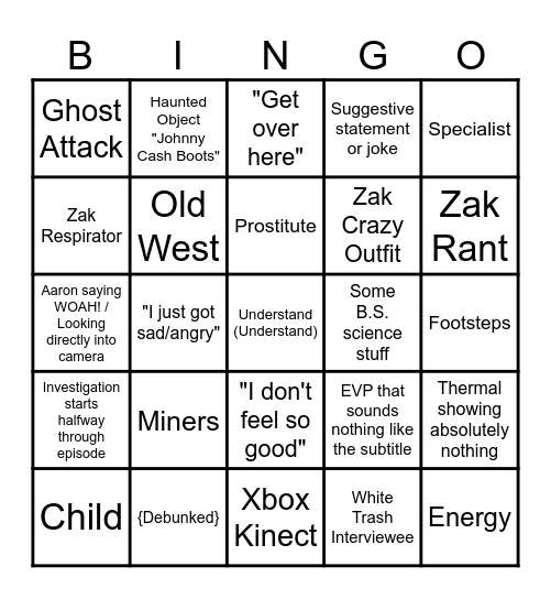 Ghost Adventures Bingo Card