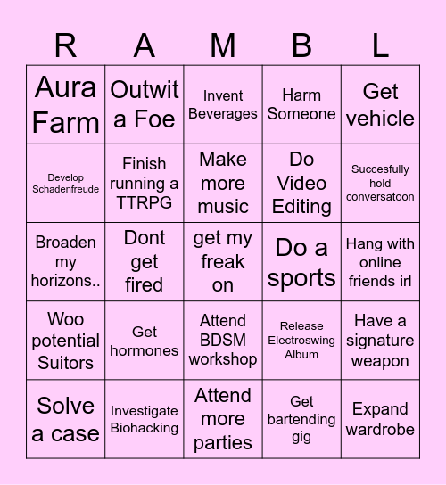 NEW YEARS RESOLUTION Bingo Card