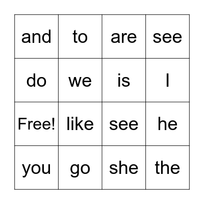 Sight Words 1 Bingo Card