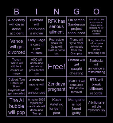 2026 Bingo Card