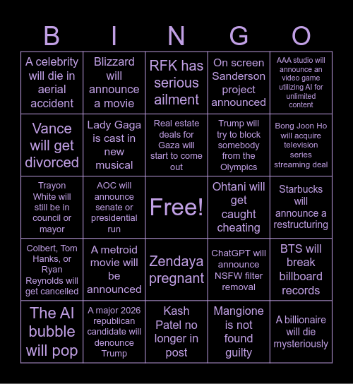 2026 Bingo Card