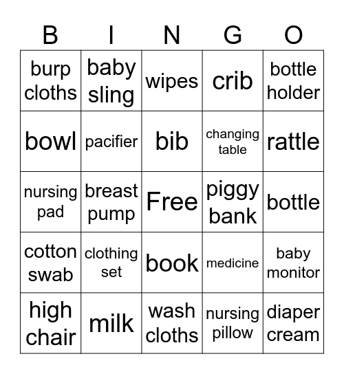 Baby Bingo Card