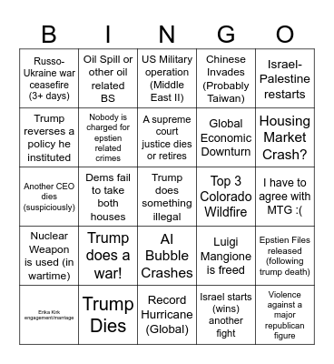 2026 Global Events Bingo!!! Bingo Card