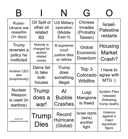 2026 Global Events Bingo!!! Bingo Card