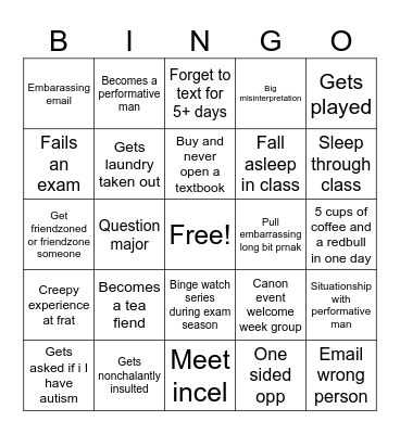 First year Bingo Card