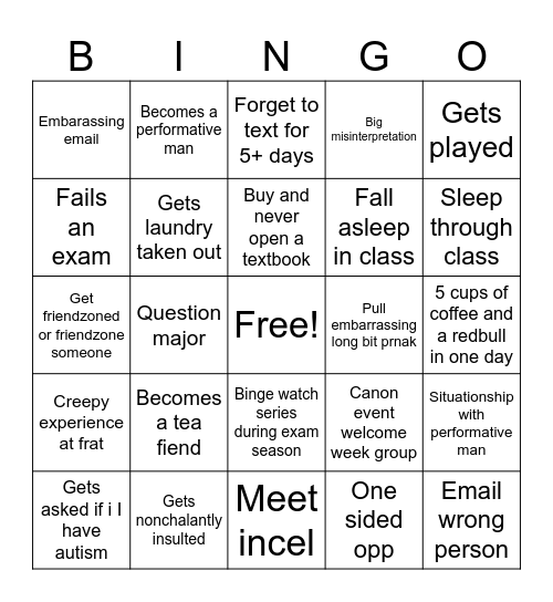 First year Bingo Card
