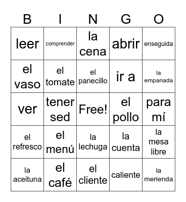 Capitulo 4 Vocabulary Bingo Card
