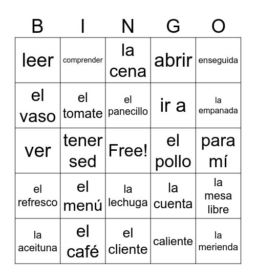 Capitulo 4 Vocabulary Bingo Card