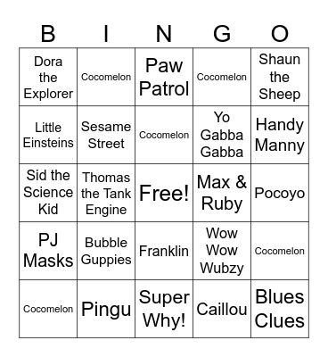 Male TV Bingo Card