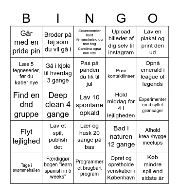 New years Resolutions Bingo Card