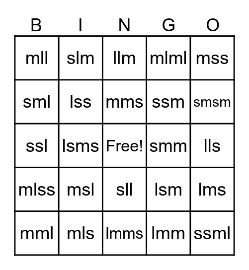 m sl Bingo Card