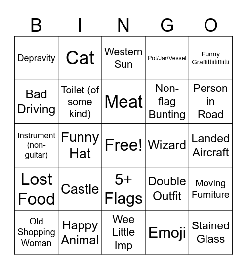 Bucket List Bingo Card