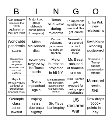 2026 Bingo Card