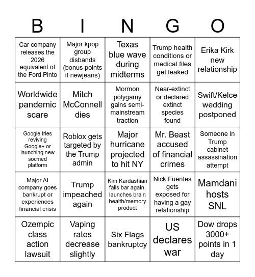 2026 Bingo Card