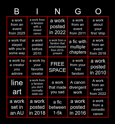 Comment Bingo Round 8! Bingo Card