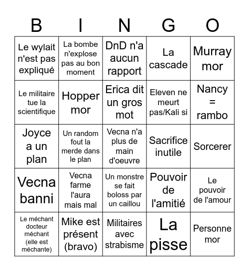 Chose pas étranges Bingo Card