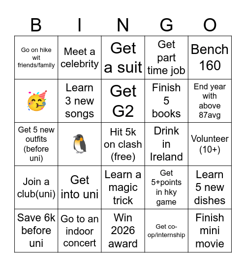 2026 BINGO LIST Bingo Card