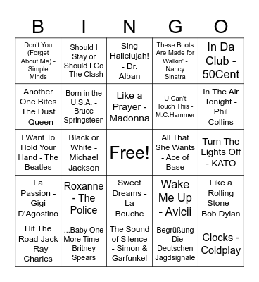Music Bingo Card
