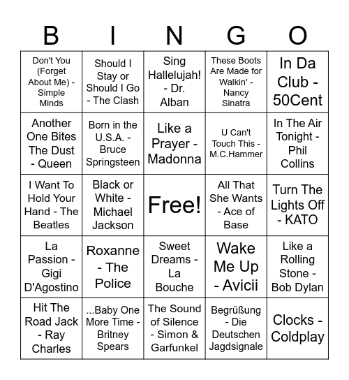 Music Bingo Card