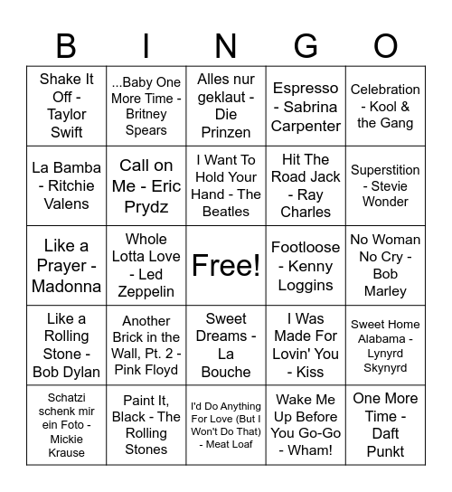 Music Bingo Card