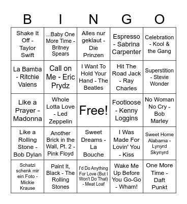 Music Bingo Card