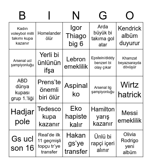 Firat 2026 Bingo Card