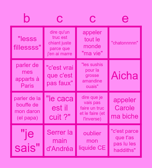 JUSTINE LE MMONOCYCLE QUI FAIT GENRE D'ETRE UN VELO Bingo Card