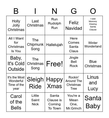 Christmas Song Bingo Card