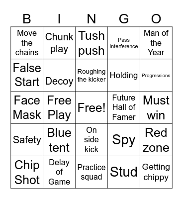 Football Lingo Bingo Card